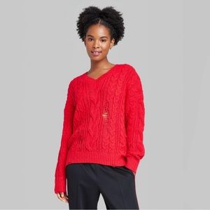 Wild Fable Women's V-Neck Destructed Pullover Sweater